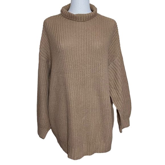 American Eagle Cable Knit Sweater Women's XS/S Tan Drop Sleeve Oversized Knit - Picture 1 of 9
